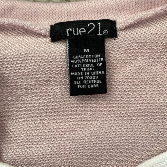 Rue 21 Blush Pink Varsity Lace Detail Pullover Sweatshirt, size M - Picture 2 of 5